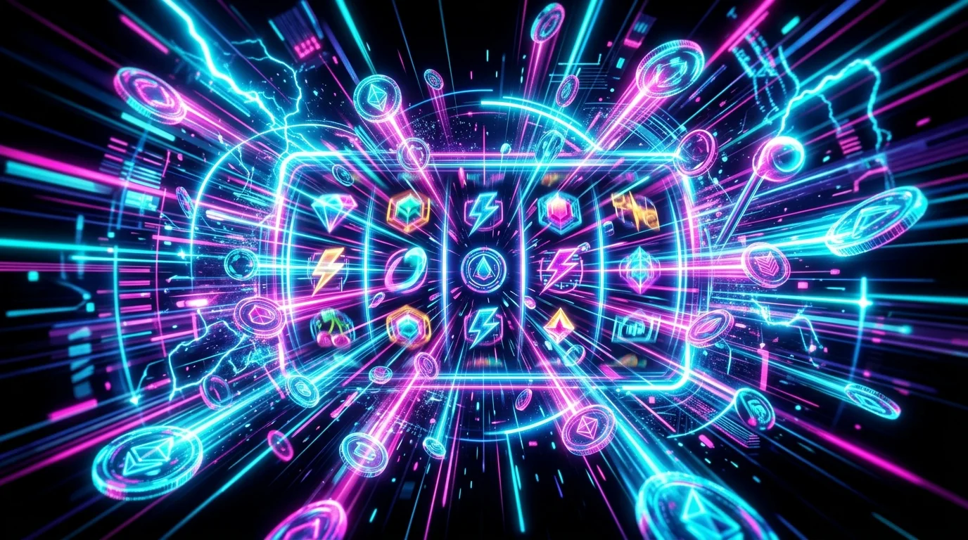 Hyper Casino UK on mobile: cyan and magenta speed-themed slot lobby